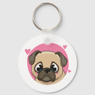 Schattige Pug Moeder Puppy Cartoon Hond Liefhebber Sleutelhanger