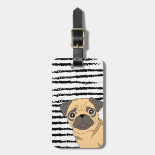 Schattige Pug patroon ontwerp Monogram Bagagelabel