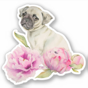 Schattige Pug Puppy Dog Pink Floral Sticker