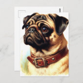 Schattige Pug Retro Schilderen Briefkaart (Voorkant / Achterkant)