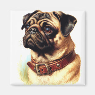 Schattige Pug Retro Schilderen Magneet