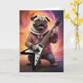 Schattige Pug Rockster Kaart (Gele Bloem)