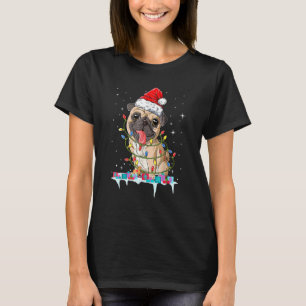 Schattige Pug Santa Kerstboom Lichtjes Pugmas Hond T-shirt