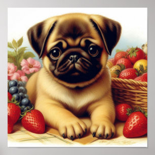 Schattige Pug  schilderij Poster