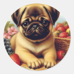 Schattige Pug schilderij Ronde Sticker
