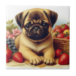 Schattige Pug  schilderij Tegeltje
