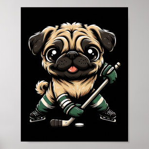 Schattige Pug Speelt IJshockey Hond Design Mannen  Poster