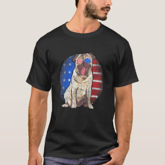 Schattige Pug Usa Vlag Zonnebril Vintage 4 juli P T-shirt