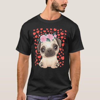 Schattige Pug Valentijnsdag Rode Hart S Honden T-shirt