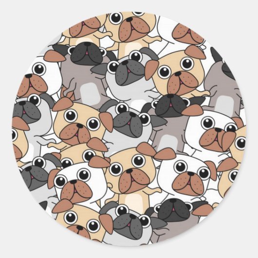 Schattige puggen ronde sticker (Voorkant)