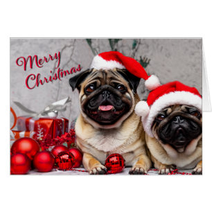 Schattige Pugs Prettig Kerstmis Vakantie Pret Groe