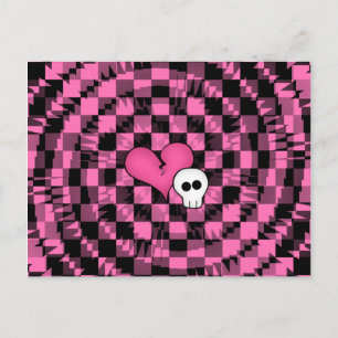 Schattige punk heet roze en zwart hart en schedel briefkaart