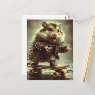 Schattige Punk Prikkeljas Skateboardende Hamster Briefkaart