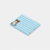 Schattige pup met blauwe bloemen post-it® notes (Schuin)