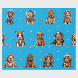 Schattige Puppies 1 kerstvakantie op Blue Cadeaupapier