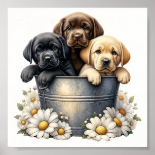 Schattige Puppies in een Poster van een bloempotwa