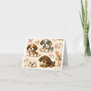 Schattige Puppy Bloemvlinder – Whimsicale Hondenku Kaart