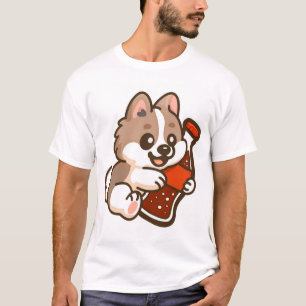 Schattige Puppy Die Een Frisdrankfles Knuffelt T-shirt