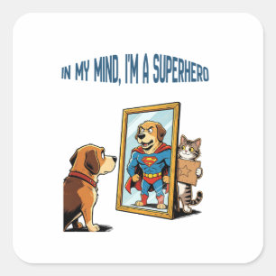 Schattige Puppy die in de Spiegel kijkt en Superhe Vierkante Sticker