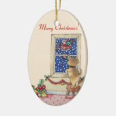 schattige puppy die naar santa zwaait in de sneeuw keramisch ornament (Links)