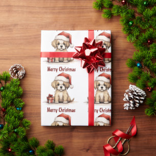 Schattige Puppy Dog Dragen een Santa Hat Vrolijk K Cadeaupapier