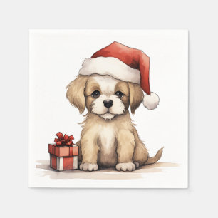 Schattige Puppy Dragen een Santa Hat Dog Christmas Servet