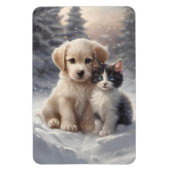 Schattige Puppy en Kitten in Sneeuwkoelkast Magneet (Verticaal)