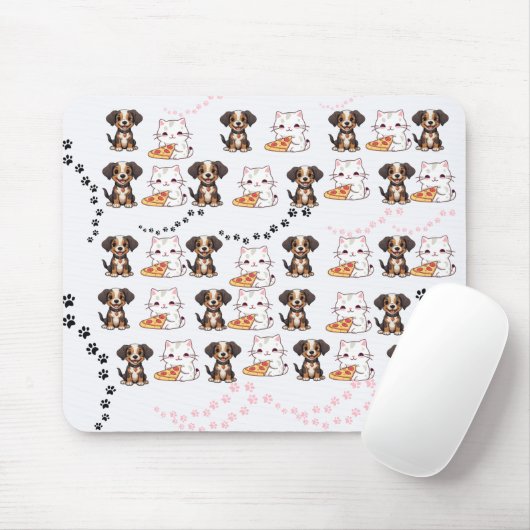Schattige puppy en kitten met Pizza Mousepad Muismat (Met muis)