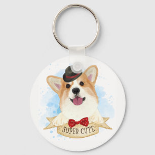Schattige Puppy Hond Liefhebber Cartoon Pembroke W Sleutelhanger