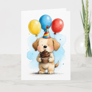Schattige puppy-hond met Cupcake Kinderen Verjaard Kaart
