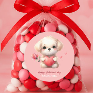 Schattige Puppy Hond Rode Hart RozeFijne Valentijn Ronde Sticker