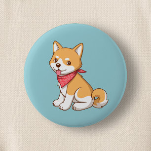 Schattige puppy hond Shiba Inu op blauw Ronde Button 5,7 Cm