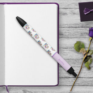 Schattige puppy hond zittend op boeken en bloemen zwarte inkt pen