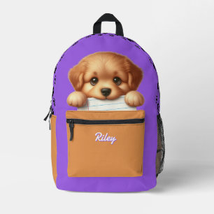 Schattige Puppy Huiswerketer Paars Bruin Kinderen Bedrukte Rugzak