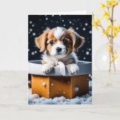 Schattige Puppy in Cadeaudoos Kerstmis Kaart (Gele Bloem)