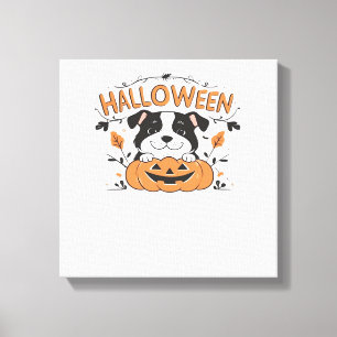 Schattige Puppy in Pompoen � Halloween Honden Illu Canvas Afdruk