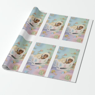 Schattige Puppy in Wieg Cadeaupapier