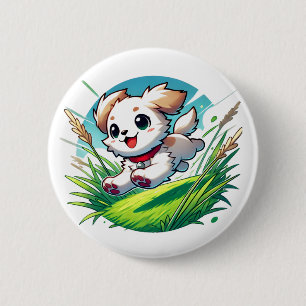 Schattige puppy loopt vrolijk ronde button 5,7 cm