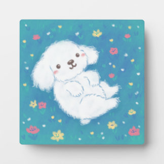 Schattige Puppy met Bloemen Fotoplaat