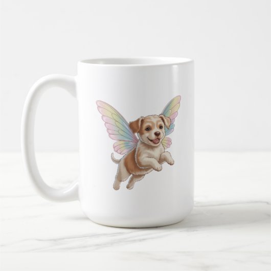Schattige Puppy met Lichtgevende Feeënvleugels — M Koffiemok (Links)