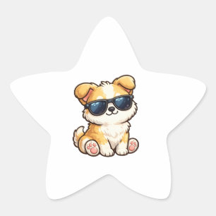 Schattige Puppy met Zonnebril Kawaii Design Ster Sticker