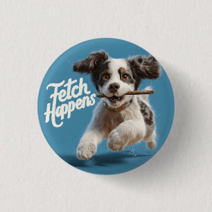 Schattige Puppy Mid-Air Hardlopen met een Stick Ronde Button 3,2 Cm