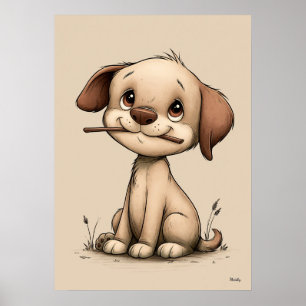 Schattige Puppy Scandinavische Kinderkamer Dier Ku Poster