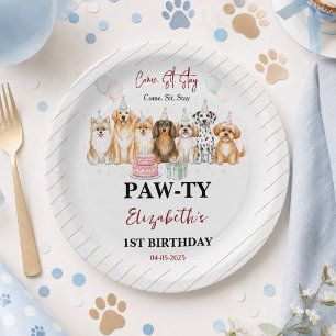 Schattige puppyhond jongen 1e verjaardag Pawty-t Papieren Bordje