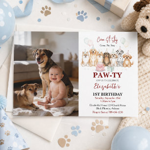 Schattige puppyhondjongen 1e verjaardag Pawty-ti Kaart