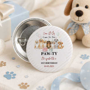 Schattige puppyhondjongen 1e verjaardag Pawty Ti Ronde Button 3,2 Cm