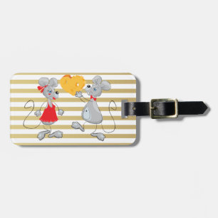 Schattige Quarky Whimsical Muizen-Strepen Bagagelabel