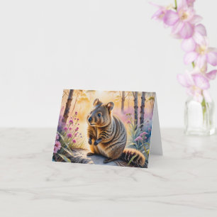 Schattige Quokka Roze Bloemen Aquarel Lege Kaart