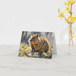 Schattige Quokka Witte Bloem Aquarel Lege Kaart