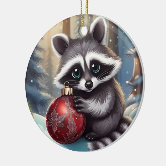 Schattige Raccoon Kerstornament Keramisch Ornament (Links)